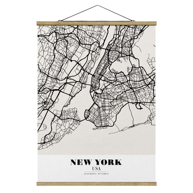 Foto su tessuto da parete con bastone - Mappa New York - Classic - Verticale 4:3