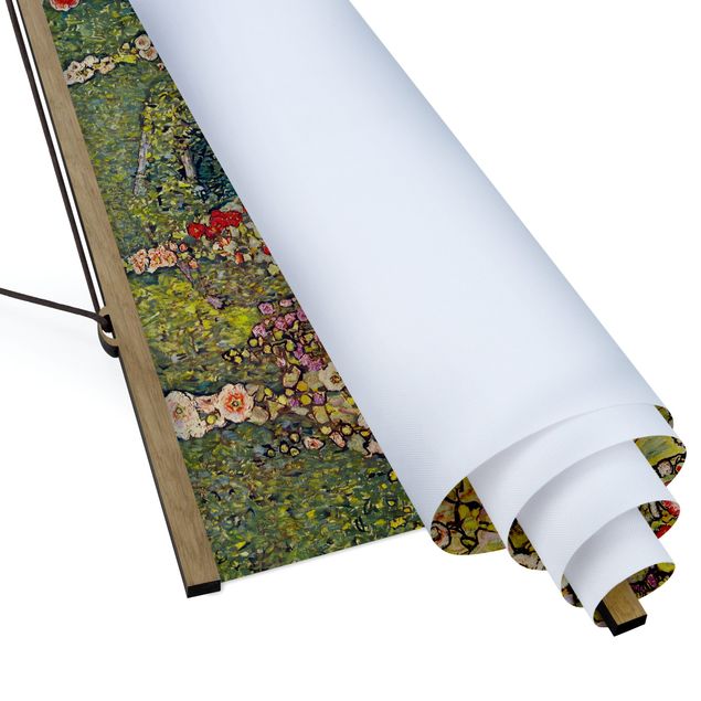 Quadro su tessuto con stecche per poster - Gustav Klimt - Garden Way con i polli - Quadrato 1:1