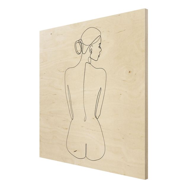 Stampa su legno - Line Art Nudes Torna Bianco e nero - Quadrato 1:1