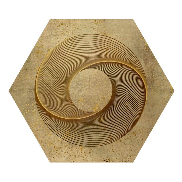 Esagono in legno - Line Art cerchio d'oro a spirale