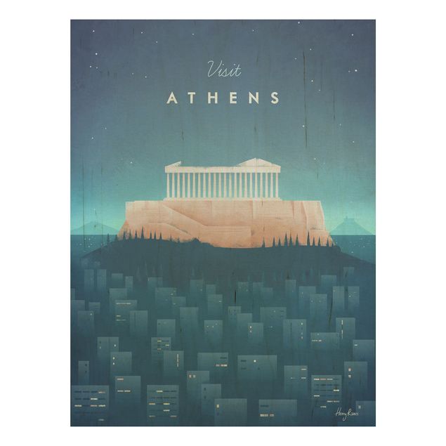 Stampa su legno - Poster di viaggio - Atene - Verticale 4:3