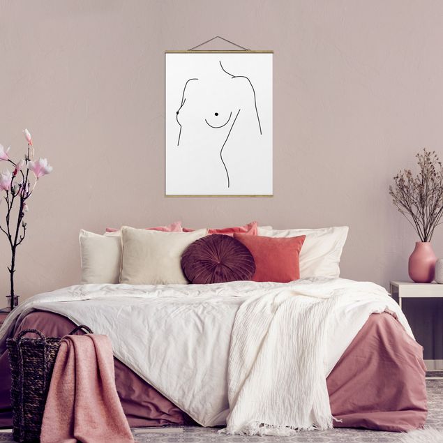 Foto su tessuto da parete con bastone - Line Art Nudo busto Bianco e nero donna - Verticale 4:3