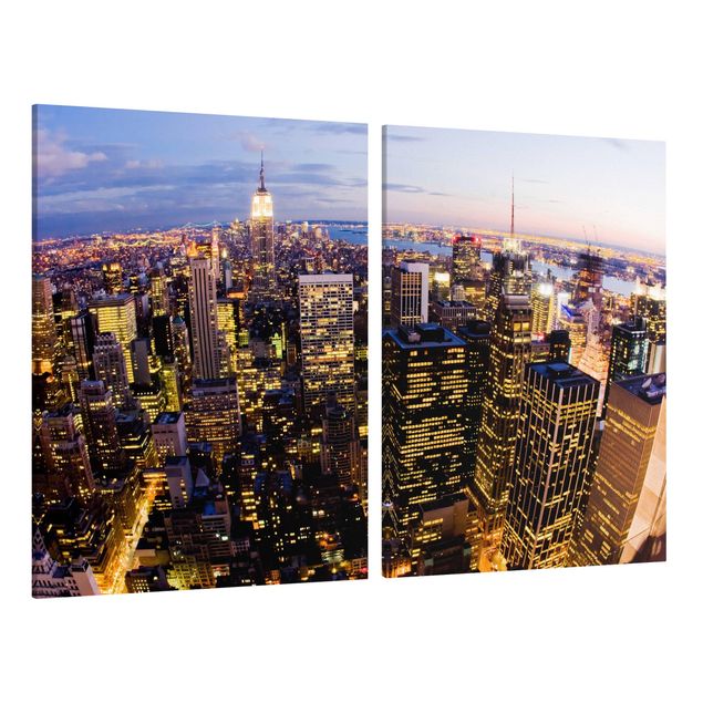 Stampa su tela 2 parti - New York Skyline At Night - Verticale 4:3