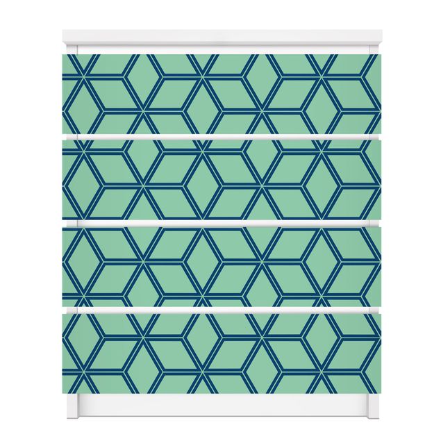 Carta adesiva per mobili IKEA - Malm Cassettiera 4xCassetti - Cube pattern green