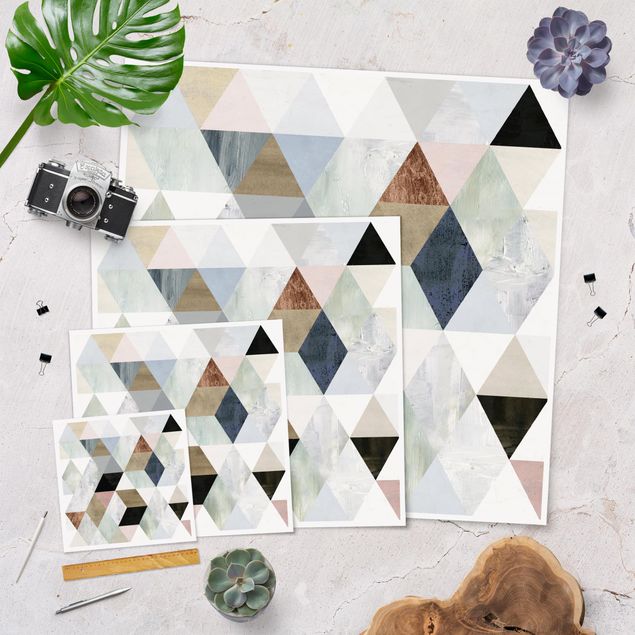 Poster - Acquerello Mosaico con triangoli II - Quadrato 1:1