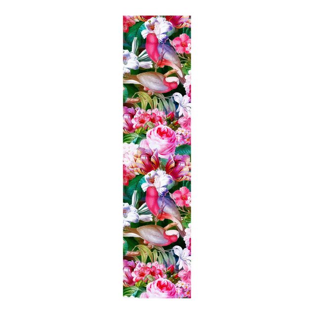 set tende a pannello Fiori tropicali colorati con uccelli rosa