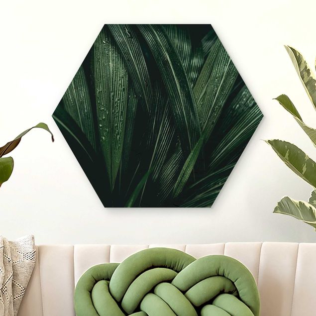Esagono in legno - Verdi foglie di palma