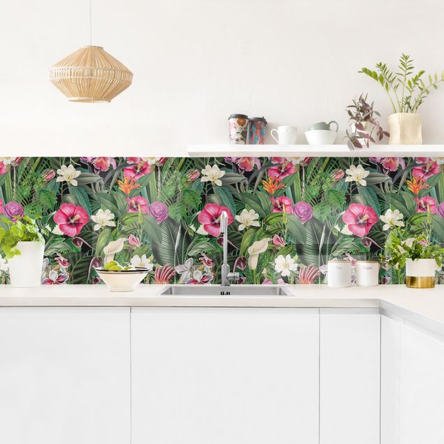 Rivestimenti cucina di plastica Collage di fiori tropicali colorati