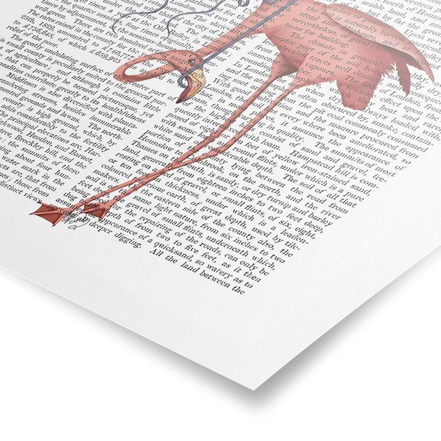 Poster - Reading Animal - Flamingo con l'ombrello - Verticale 4:3