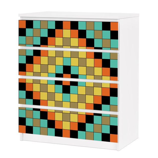 Carta adesiva per mobili IKEA - Malm Cassettiera 4xCassetti - Colorful mosaic