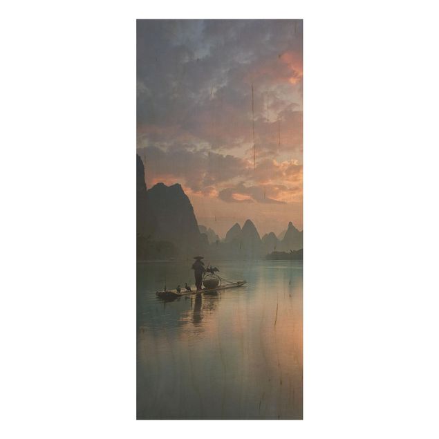Quadro in legno - Alba sul fiume cinese - Pannello