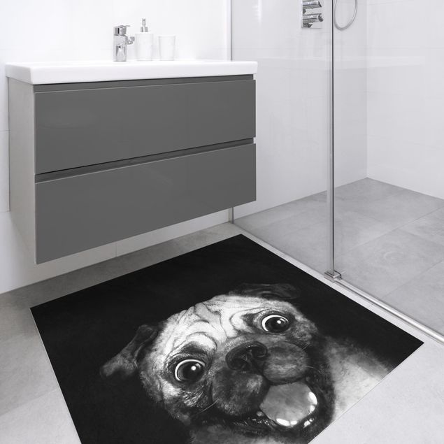 Tappeti moderni Illustrazione - cane carlino pittura su bianco e nero