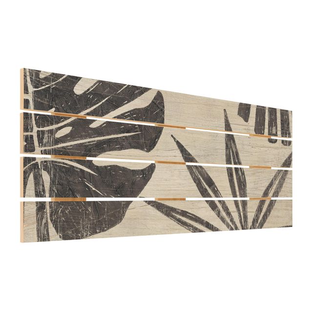 Stampa su legno - Foglie di palma contro un grigio chiaro - Orizzontale 2:5