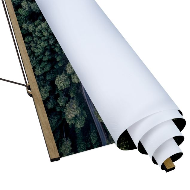 Quadro su tessuto con stecche per poster - Veduta aerea - Forest Road From The Top - Orizzontale 1:2