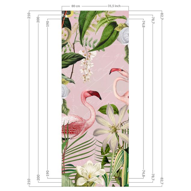 Rivestimento per doccia - Fenicotteri tropicali con piante in rosa