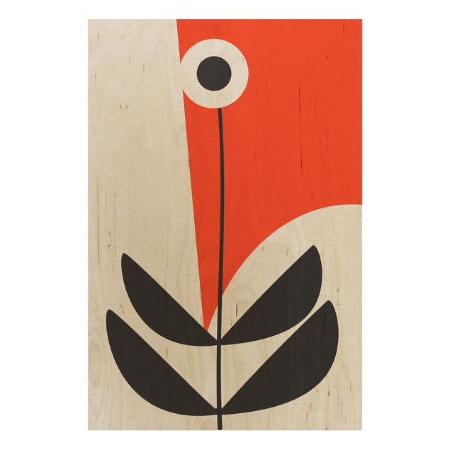 Stampa su legno - Forme astratte - fiore in rosso - Verticale 3:2