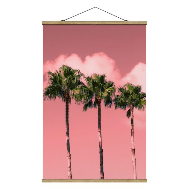Foto su tessuto da parete con bastone - Palme contro il cielo rosa - Verticale 3:2