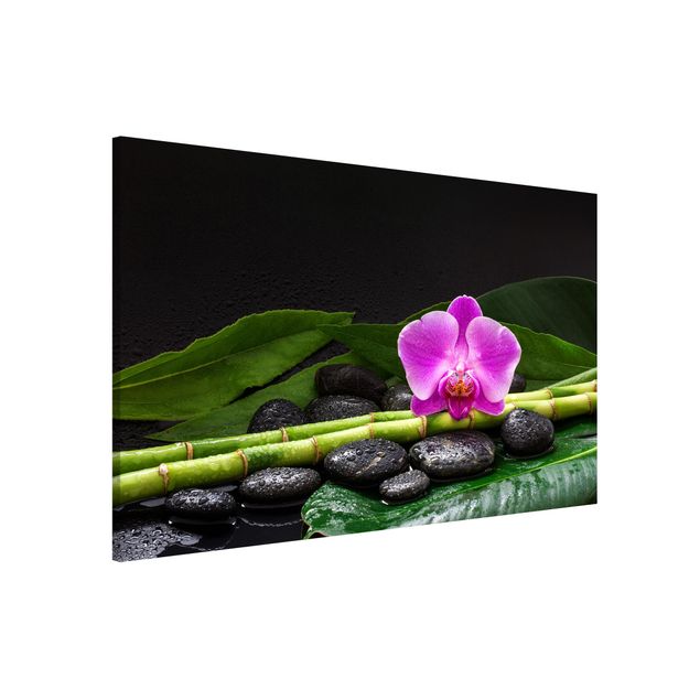 Lavagna magnetica per ufficio Bambù verde con fiore di orchidea