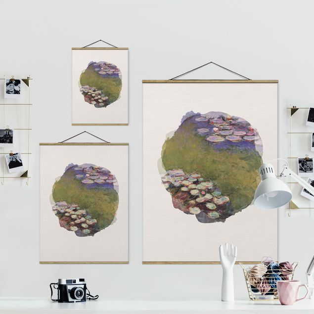 Foto su tessuto da parete con bastone - Acquarelli - Claude Monet - Ninfee - Verticale 4:3