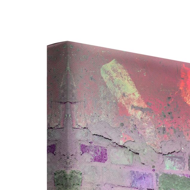 Stampa su tela 3 parti - Colorful Sprayed Old Wall Of Brick - Trittico