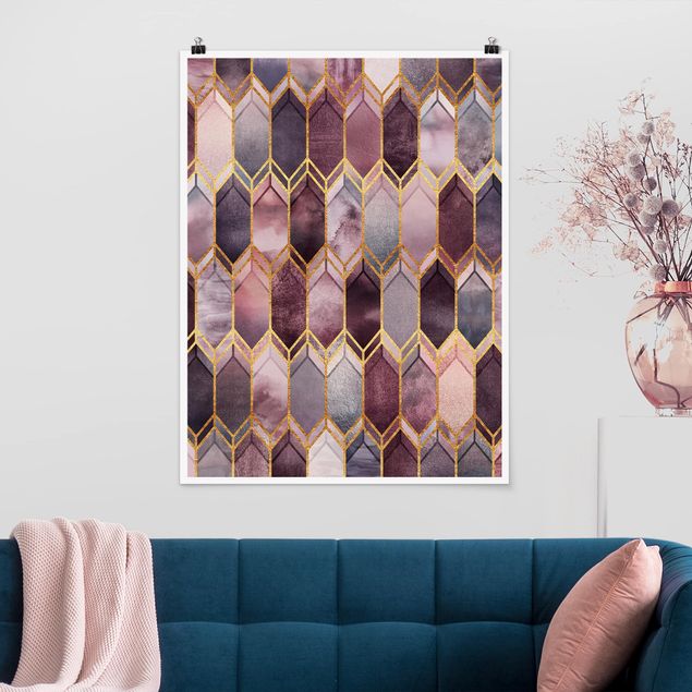 Poster - Stained Glass geometrica in oro rosa - Verticale 4:3
