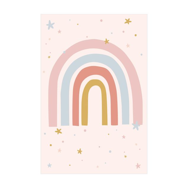 Tappeto in colori pastello Grande arcobaleno con stelle e punti