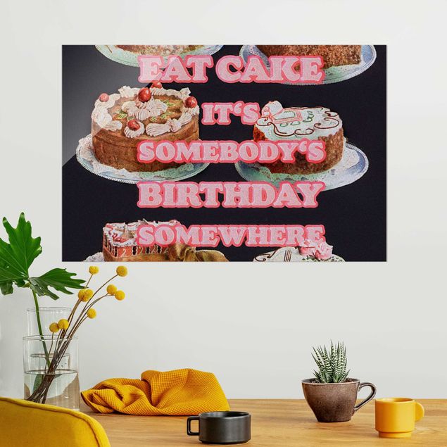 Lavagna magnetica vetro Mangia la torta È il compleanno