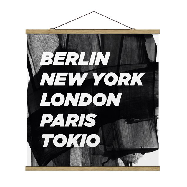 Quadro su tessuto con stecche per poster - Berlino New York a Londra - Quadrato 1:1