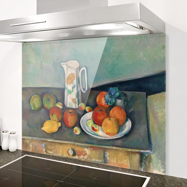 paraschizzi vetro magnetico Paul Cézanne - Natura morta con brocca di latte e frutta