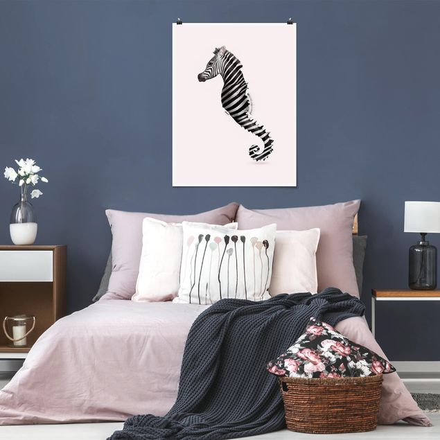 Poster cameretta bambini animali cavalluccio marino con strisce zebrate