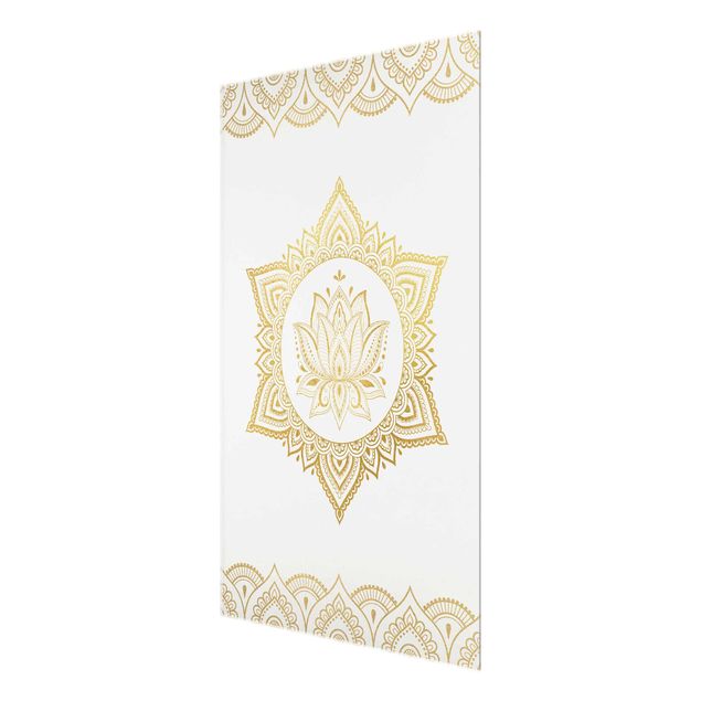 Quadro in vetro - Mandala Lotus illustrazione ornamento oro bianco - Orizzontale 2:3