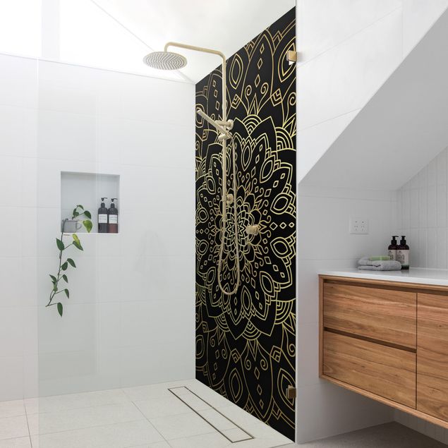 Rivestimenti per doccia disegni Mandala a forma di fiore Oro Nero