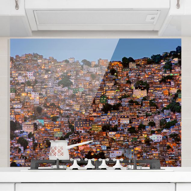 paraschizzi cucina vetro magnetico Rio De Janeiro Favela tramonto