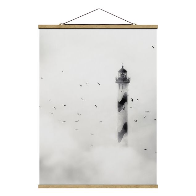 Foto su tessuto da parete con bastone - Faro Nella Nebbia - Verticale 4:3