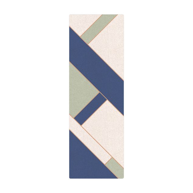 Tappetino di sughero - Intreccio angolare in blu menta - Formato verticale 1:2