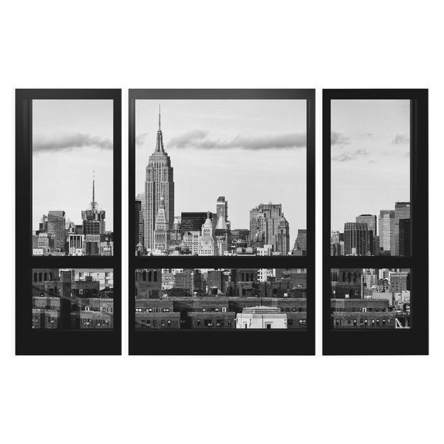 Stampa su tela Finestre con vista sullo Skyline di New York in bianco e nero