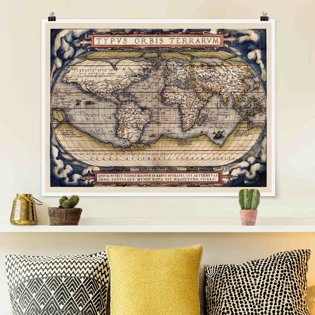 poster da parete vintage Mappa del mondo storico Typus Orbis Terrarum