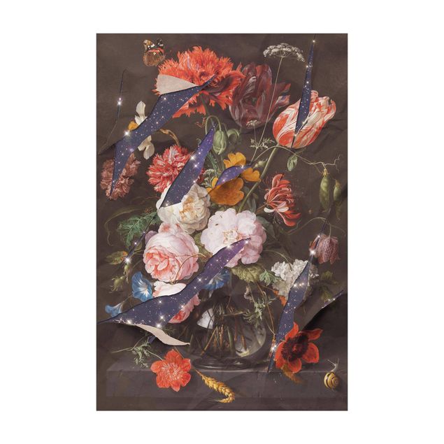 Tappeti moderni colorati Bouquet di fiori con galassia