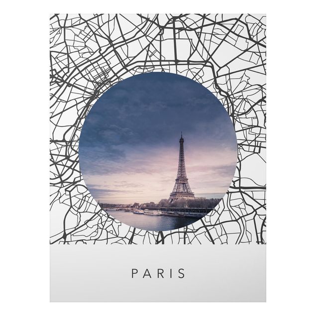 Stampa su alluminio - Collage mappa di Parigi