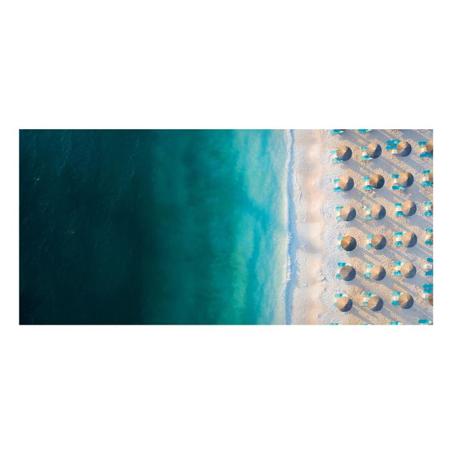 Lavagna magnetica - Spiaggia sabbiosa bianca con ombrelloni di paglia