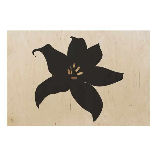 Stampa su legno - Mondo vegetale grafico - Orchidea in nero e oro - Orizzontale 2:3