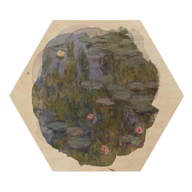 Esagono in legno - Acquerelli - Claude Monet - Ninfee (Nympheas)