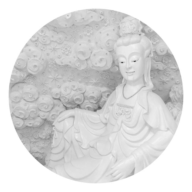 Carta da parati rotonda autoadesiva - statua nobile Buddha in bianco e nero