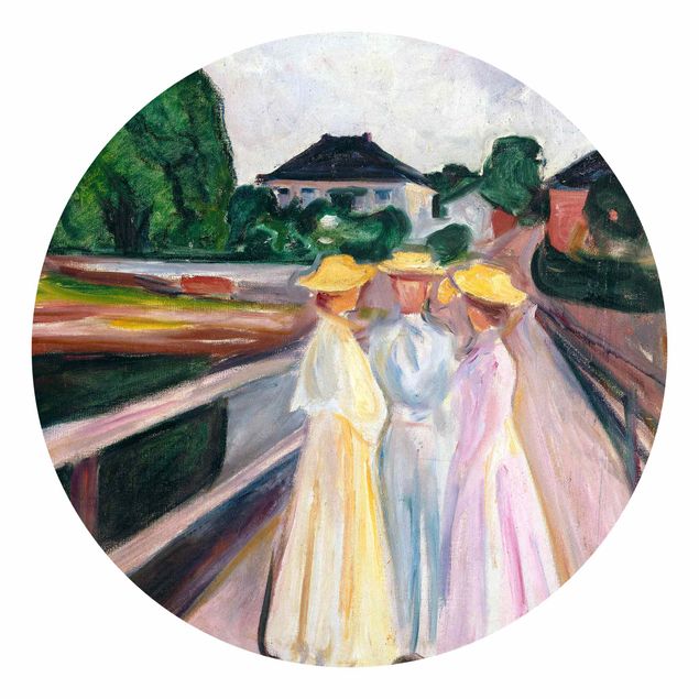Carta da parati rotonda autoadesiva - Edvard Munch - Tre ragazze