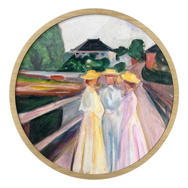 Quadro rotondo incorniciato - Edvard Munch - Tre ragazze