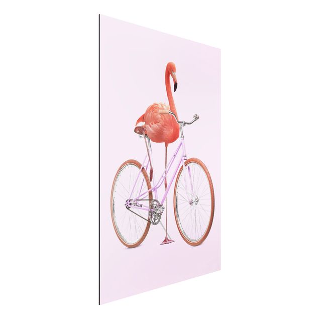 quadri con animali Fenicottero con bicicletta