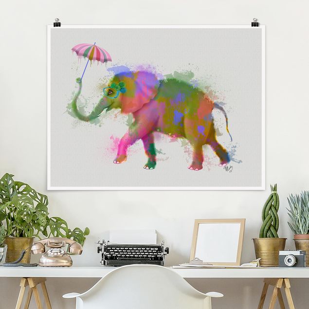 stampe animali Elefante a schizzi d'arcobaleno