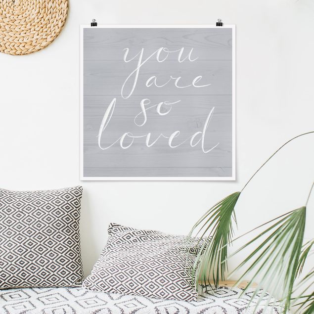 Poster - Grey parete di legno - Loved - Quadrato 1:1