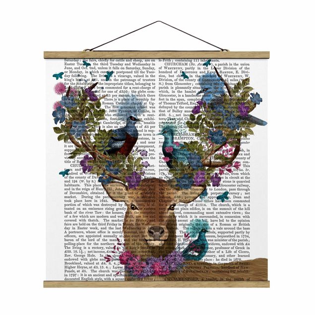 Quadro su tessuto con stecche per poster - Fowler - cervo con Piccioni - Quadrato 1:1