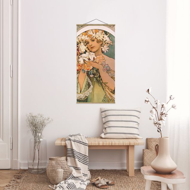 Quadro su tessuto con stecche per poster - Alfons Mucha - Fiore - Verticale 2:1